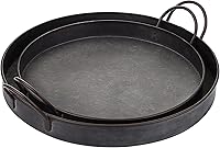 Vista 8 de Hipiwe Juego de 2 bandejas de hierro de metal de estilo industrial con asa, bandeja de almacenamiento galvanizada rústica, mesa de centro de mesa