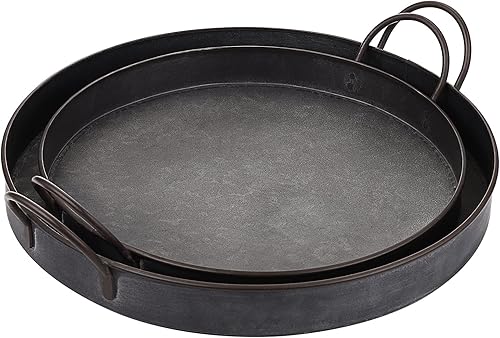Miniatura 8 de Hipiwe Juego de 2 bandejas de hierro de metal de estilo industrial con asa, bandeja de almacenamiento galvanizada rústica, mesa de centro de mesa