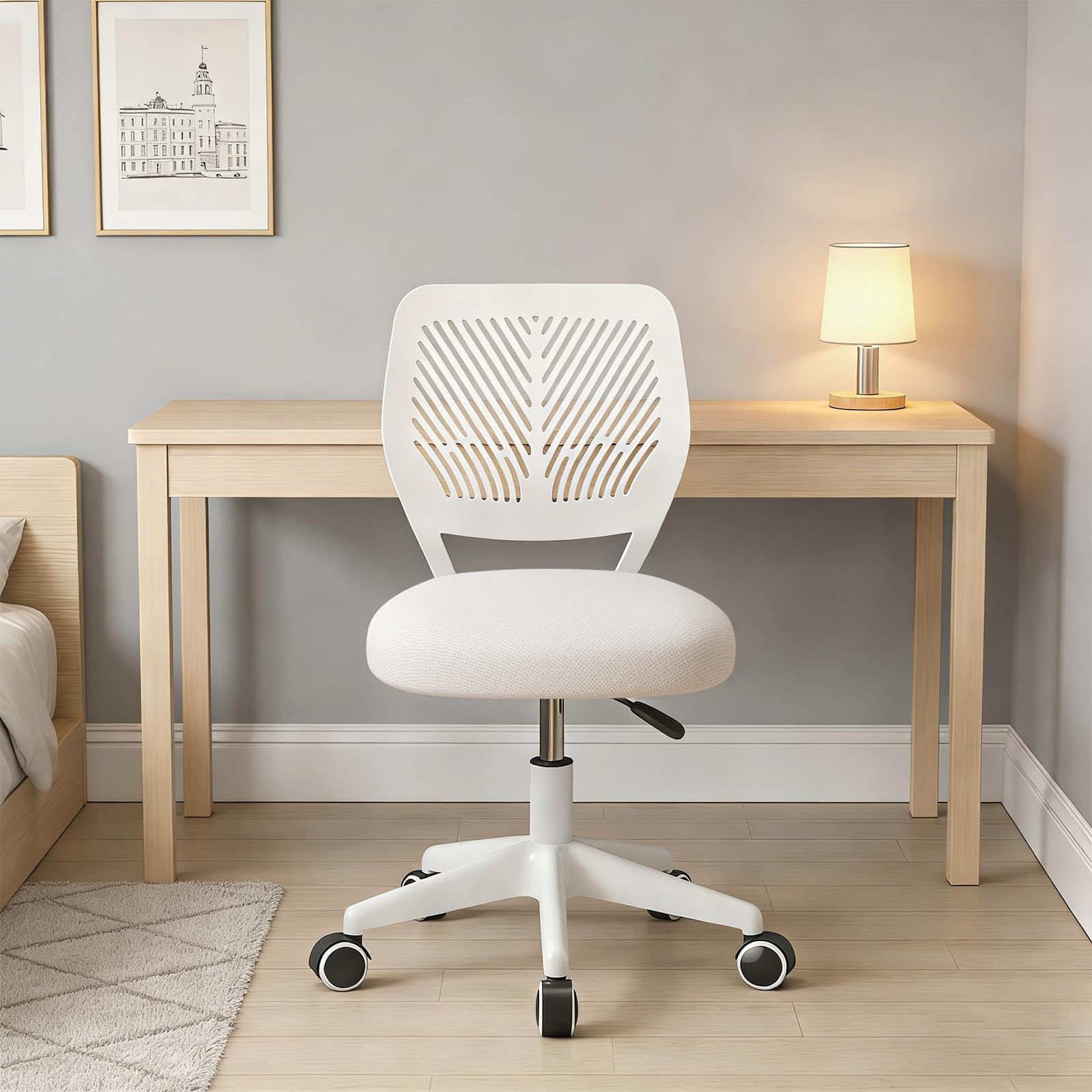 Silla giratoria Ajustable para Escritorio, Silla de Oficina sin Brazos, Taburete Redondo con Ruedas y Respaldo para hogar y Oficina