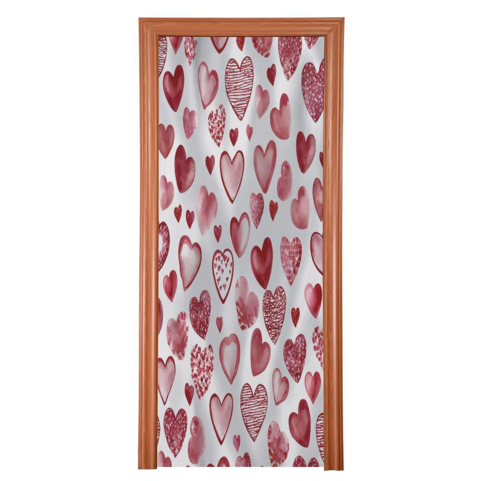 FLildon Watercolor Hearts Romantic Valentine's Day Theme Door Cover Decoration, Party Accessory Porch Decor for Festive Ornament Room Door Covers 36 x 98 Inch