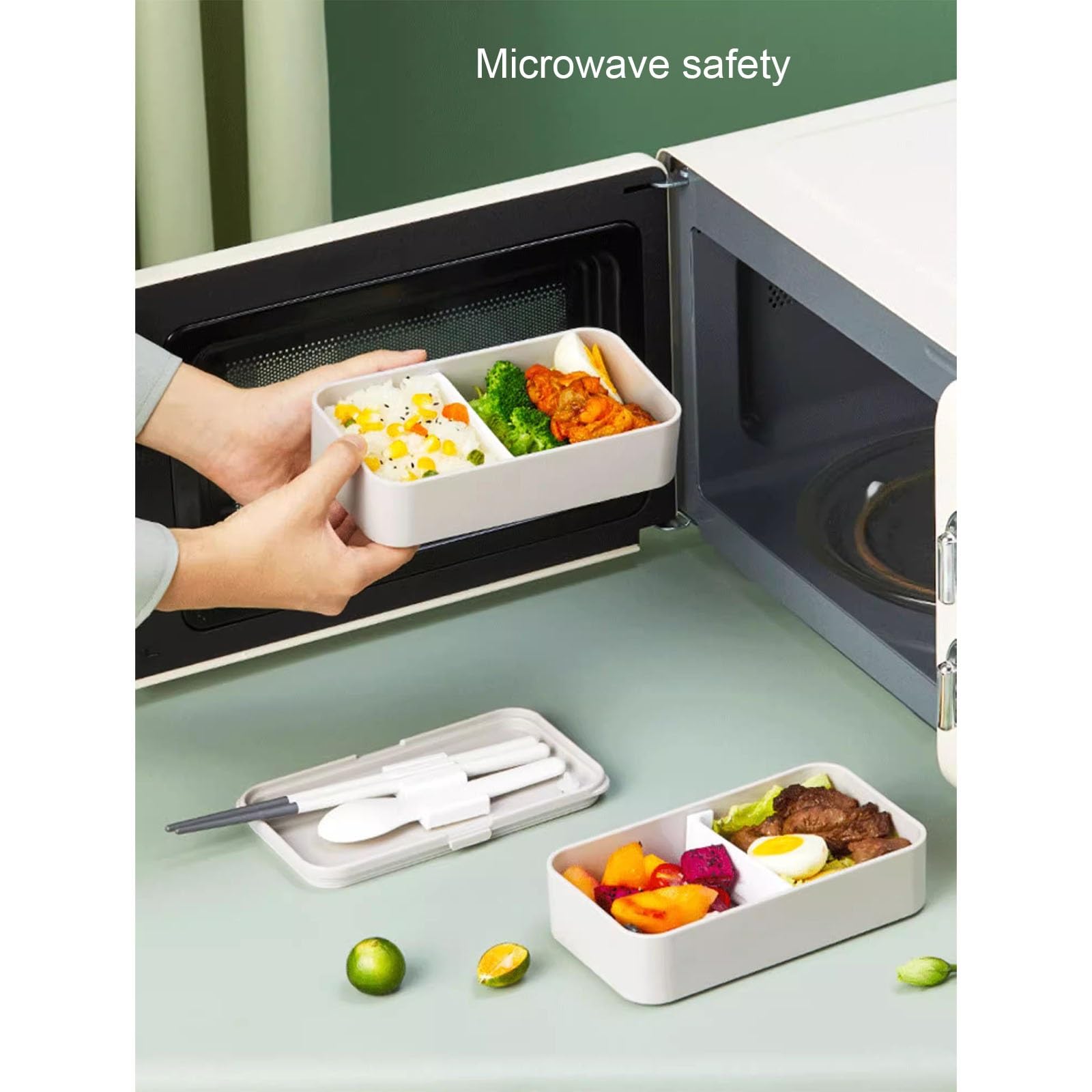 Bento box, Bolsa de Almuerzo Aislada, Fiambrera Apilables, Lonchera Grande con Cubiertos y Divisores, taza de sopa Separada, Sellada(White)