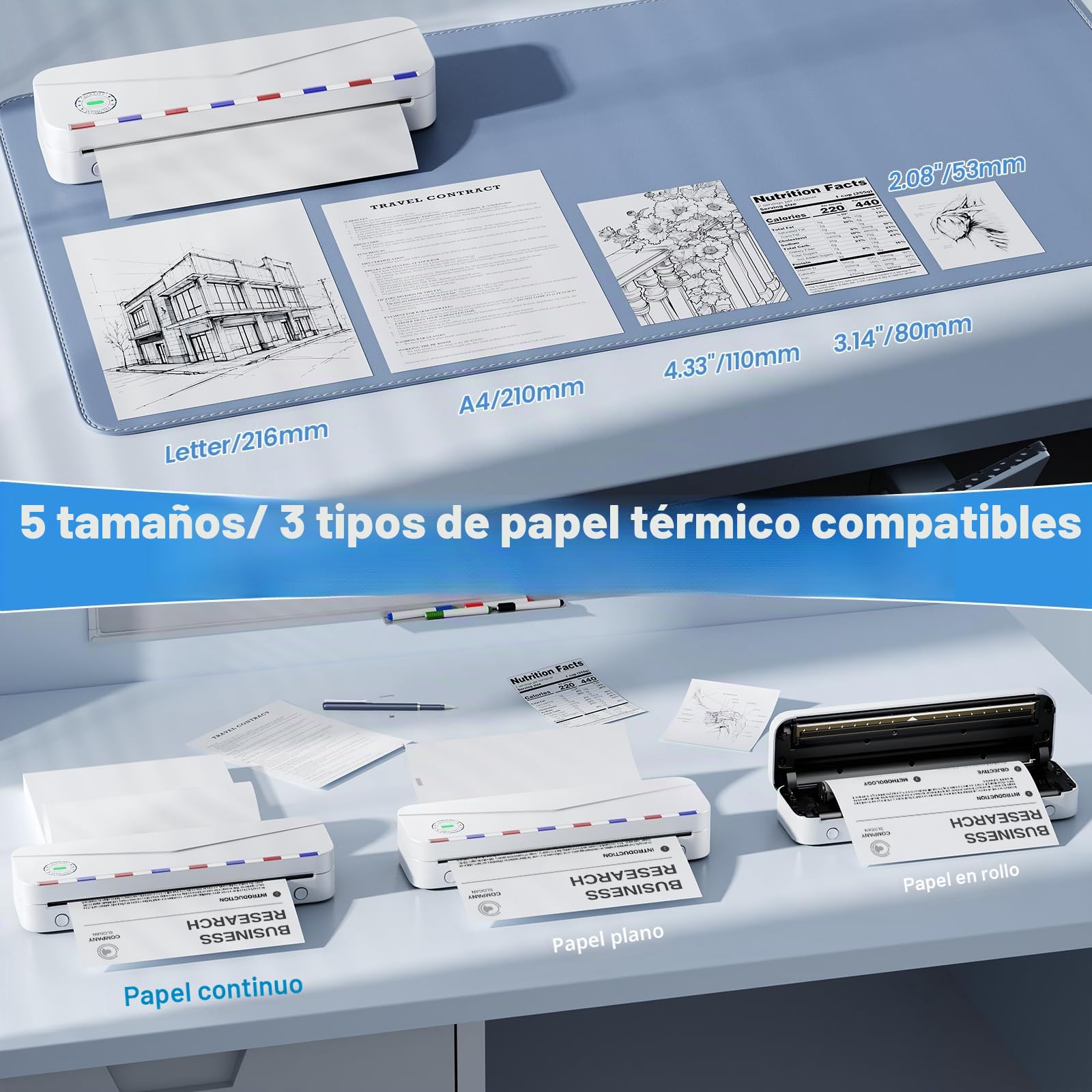 Phomemo M836 Impresora Termica A4, Impresora Sin Tinta Portatil, Conectividad Bluetooth y USB para Viajar, Trabajar y Estar en Casa