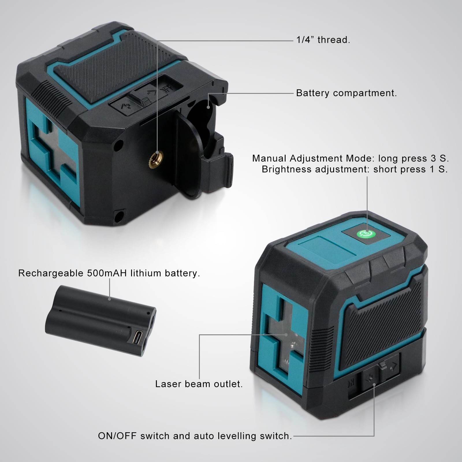 Anesty Green Laser Level with Tripod, Self Leveling Laser Levels Cross Line Lazer Level Kit with Manual/Self-Leveling Modes - Image 3