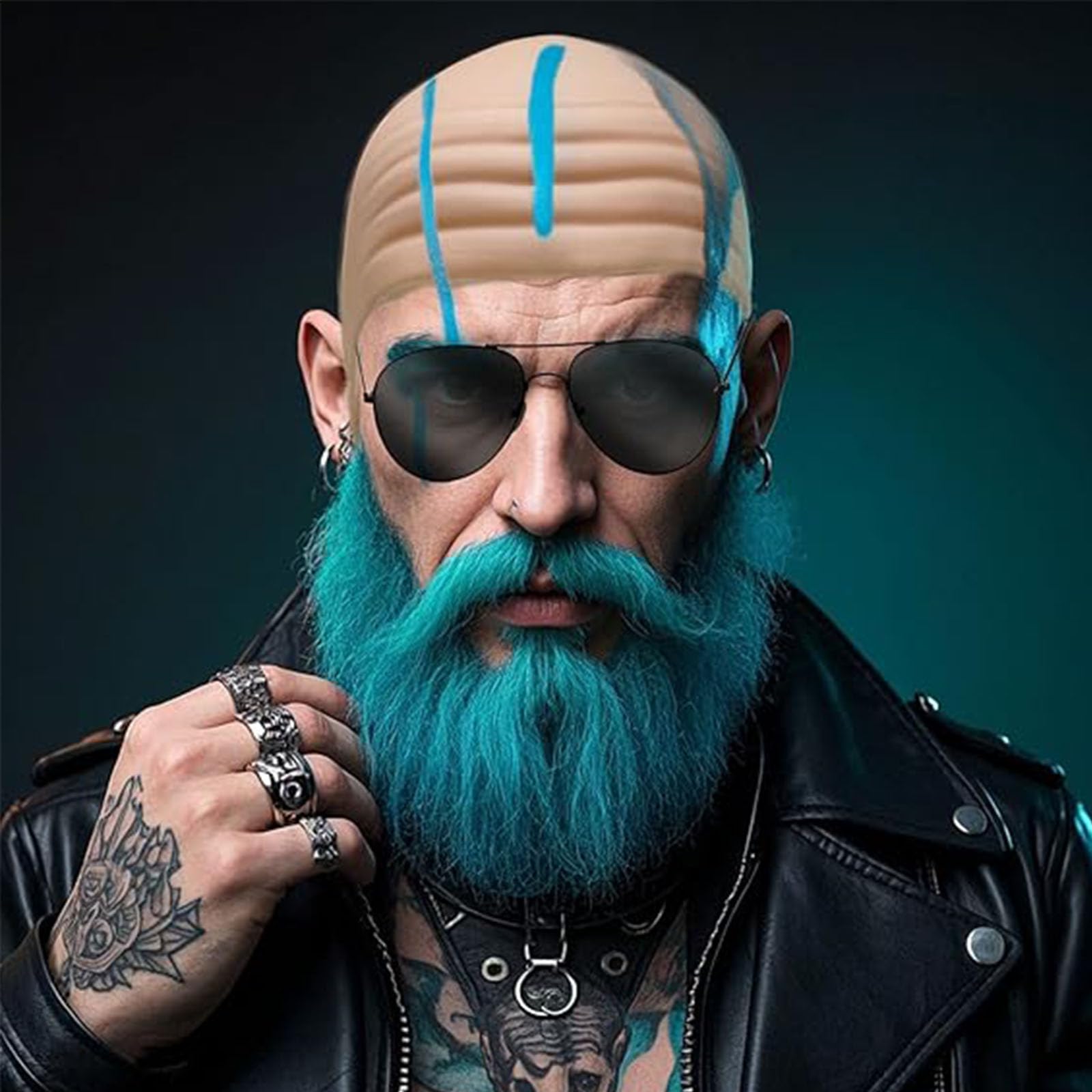 dinghaole Latex Bald Cap, 1 Wrinkle bald Head Cover and 1 Mesh Wig Caps 1 Sunglasses, Cosplay Hat Costume Accessory - Image 3