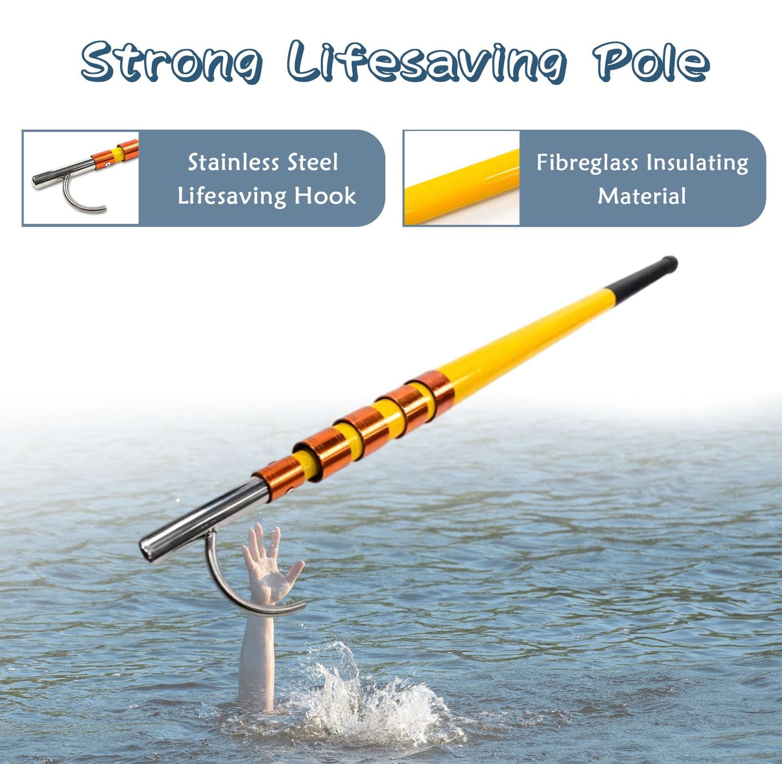 Oracra Pool Safety Hook Pool Pole Hooks Stainless Steel, Lifeguard Water Rescue Pole for Help Struggling, Drowning Swimmers, Special Life Preserving Saving Equipment(500cm(16.4ft))