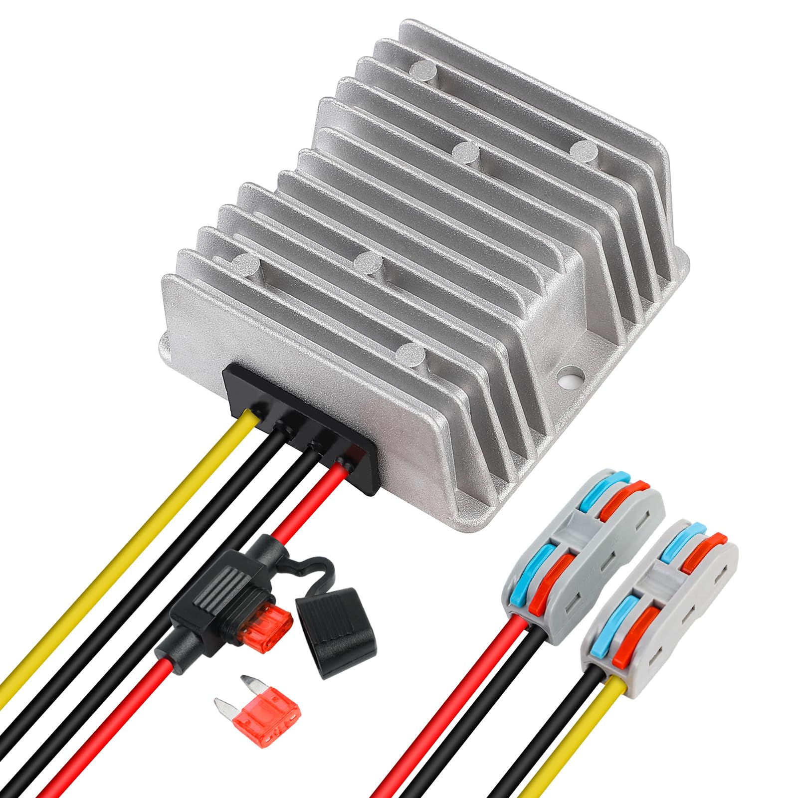 DC 36V 48V to 24V 10A 240W Converter Voltage Regulator Buck Reducer Power Converter with Fuse & Connectors, Waterproof Module Transformer for Golf Cart Club Car