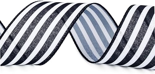 Miniatura 3 de Leecogo Cinta de Pascua con alambre, 2 12 x 10 yardas, cinta de rayas blancas y negras para Navidad, corona, primavera, verano, boda, baby shower,