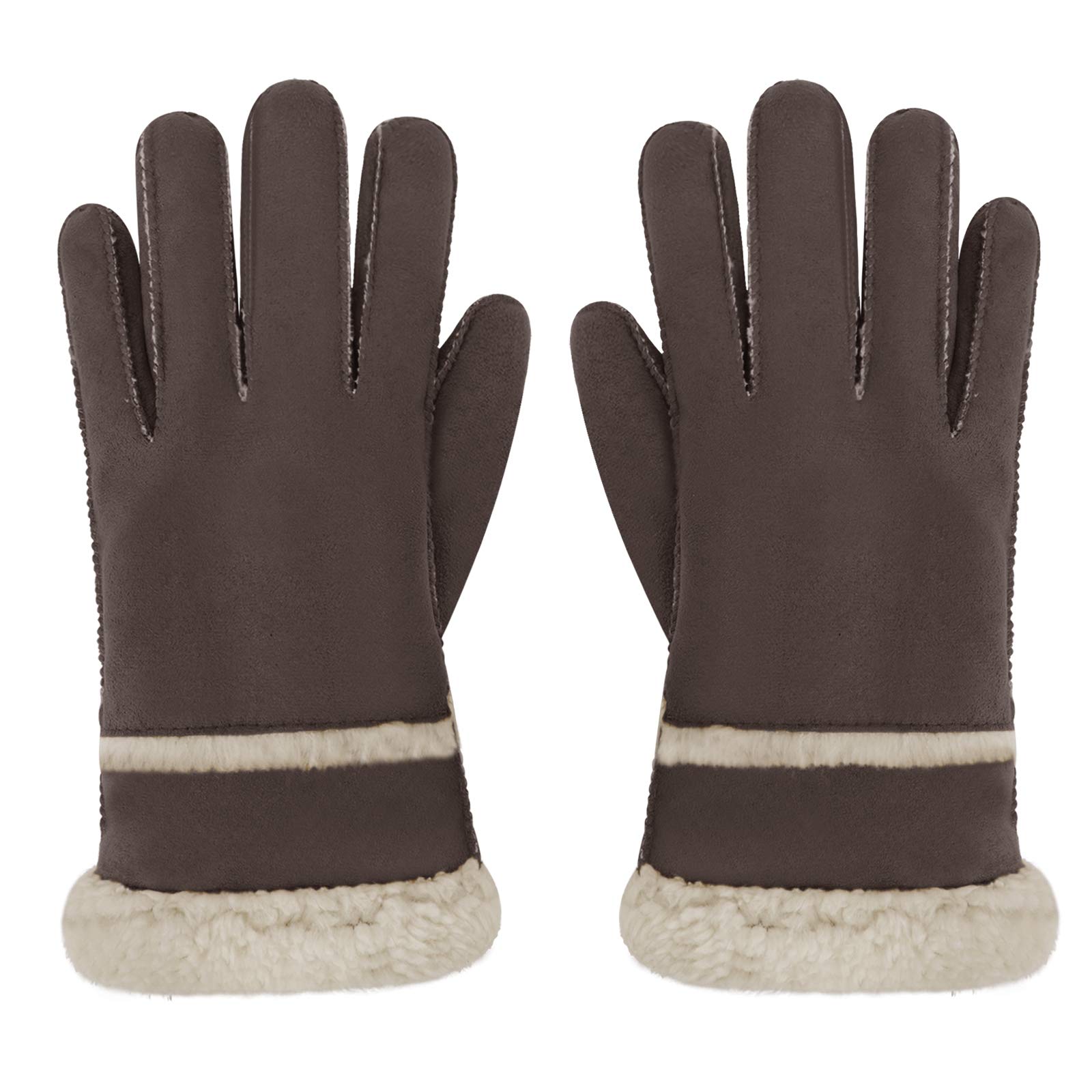 Ipenny Unisex #A-Brown Winter Warm Faux Fur Gloves Sheepskin Style Thick Thermal Plush Lining Mittens Outdoor Windproof Skiing Cycling Camping Hiking Gloves For Women Men…