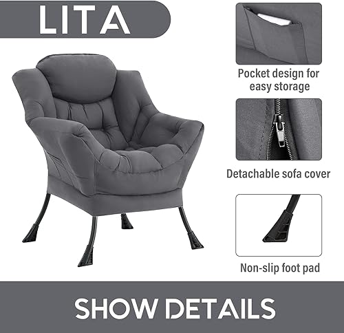 Miniatura 163 de Lita Silla relajada con otomana, tapizado ornamental, moderno de ocio, contemporáneo para lectura con reposabrazos, un bolsillo lateral para sala de