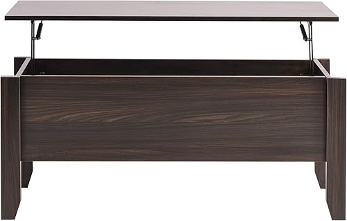 Miniatura 5 de Mesa de centro con compartimento oculto, mesa central de almacenamiento desplegable de madera para sala de estar, oficina (nogal)