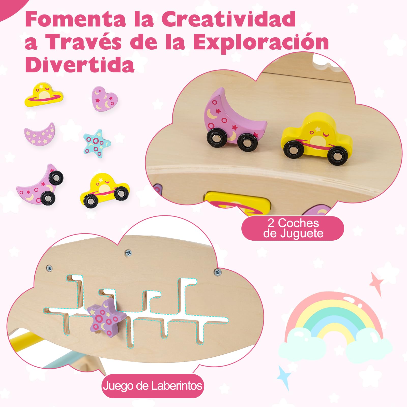 GOPLUS Triángulo de Escalada 9 en 1, Montessori Escalador Infantil Plegable con Tobogán, Estructura de Escalada con Arco, Rampa, Slide Aprendizaje para Niños de 1+ Año, Carga 50KG (Macaron,Unicornio)