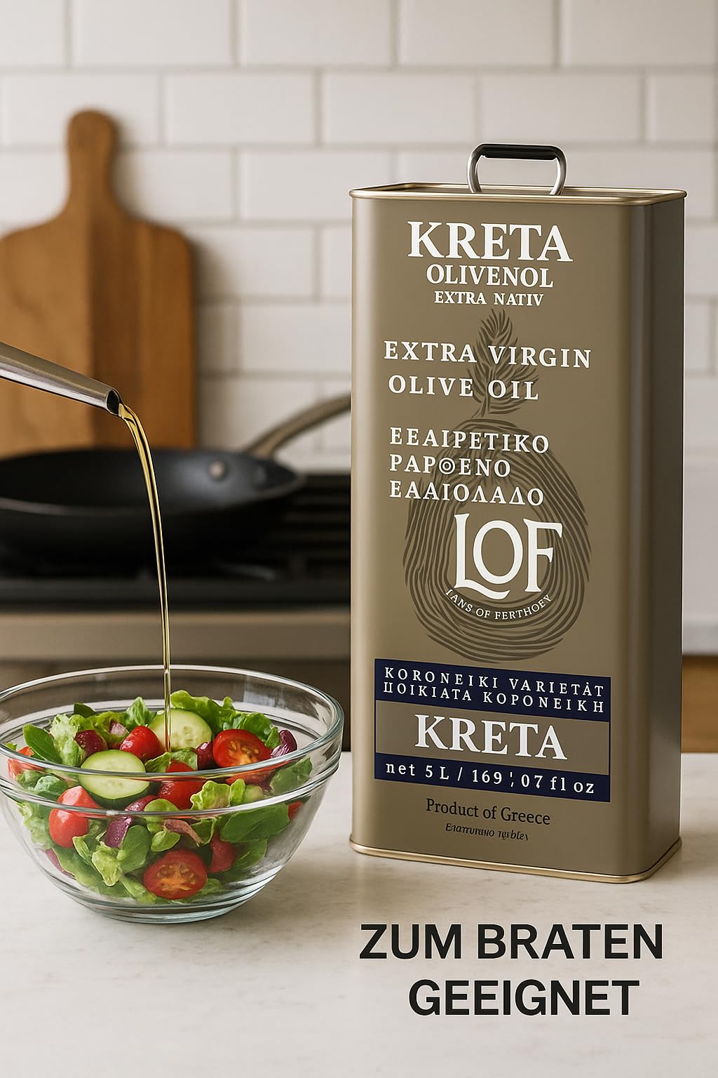 LOF oliwa z oliwek 5 l – oliwa z oliwek z pierwszego tłoczenia ekstra – 100% oliwki Koroneiki z Krety – tłoczona na zimno, naturalna – delikatesy Orea