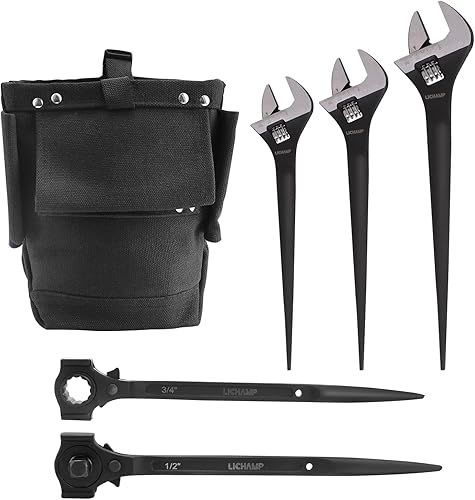 Lichamp Juego de 6 llaves dentadas ajustables de 10 a 16 pulgadas, trinquete de doble cabeza, llave de andamio, bolsas de pernos de trabajo de hierro