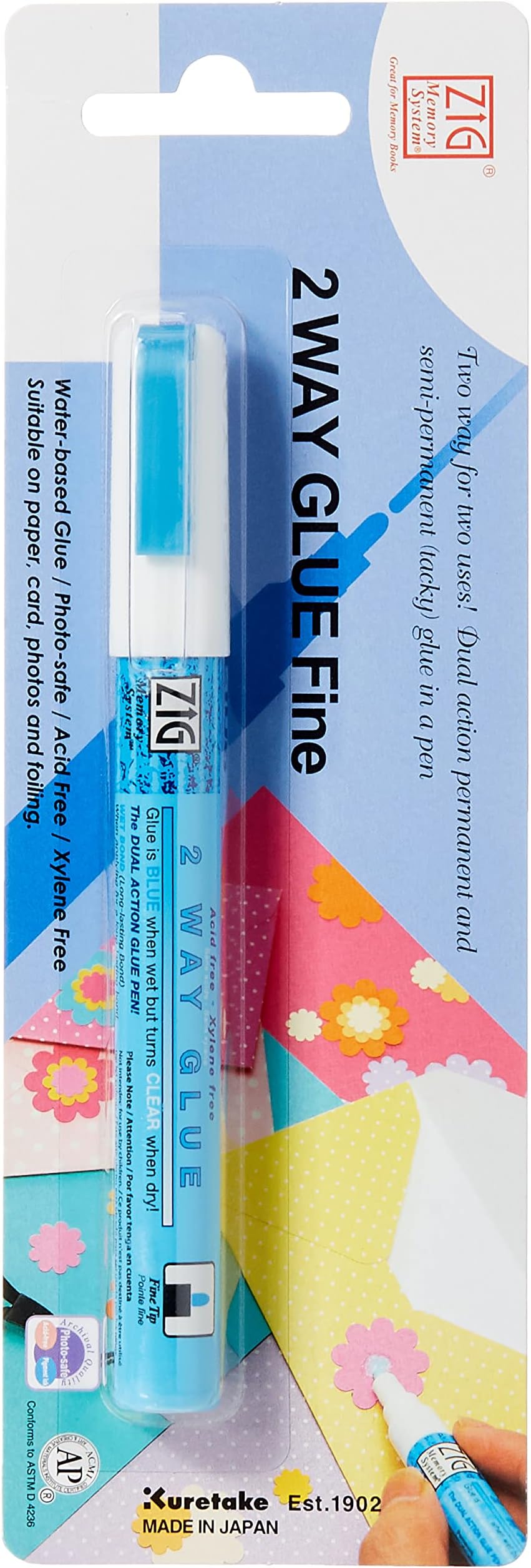 Zig 2-Way Glue Pen Carded, Fine Tip