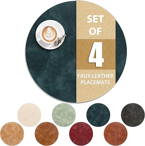 Miniatura 30 de ADRIMER Manteles individuales redondos resistentes al calor, juego de 8 manteles individuales lavables, impermeables, manteles individuales de piel