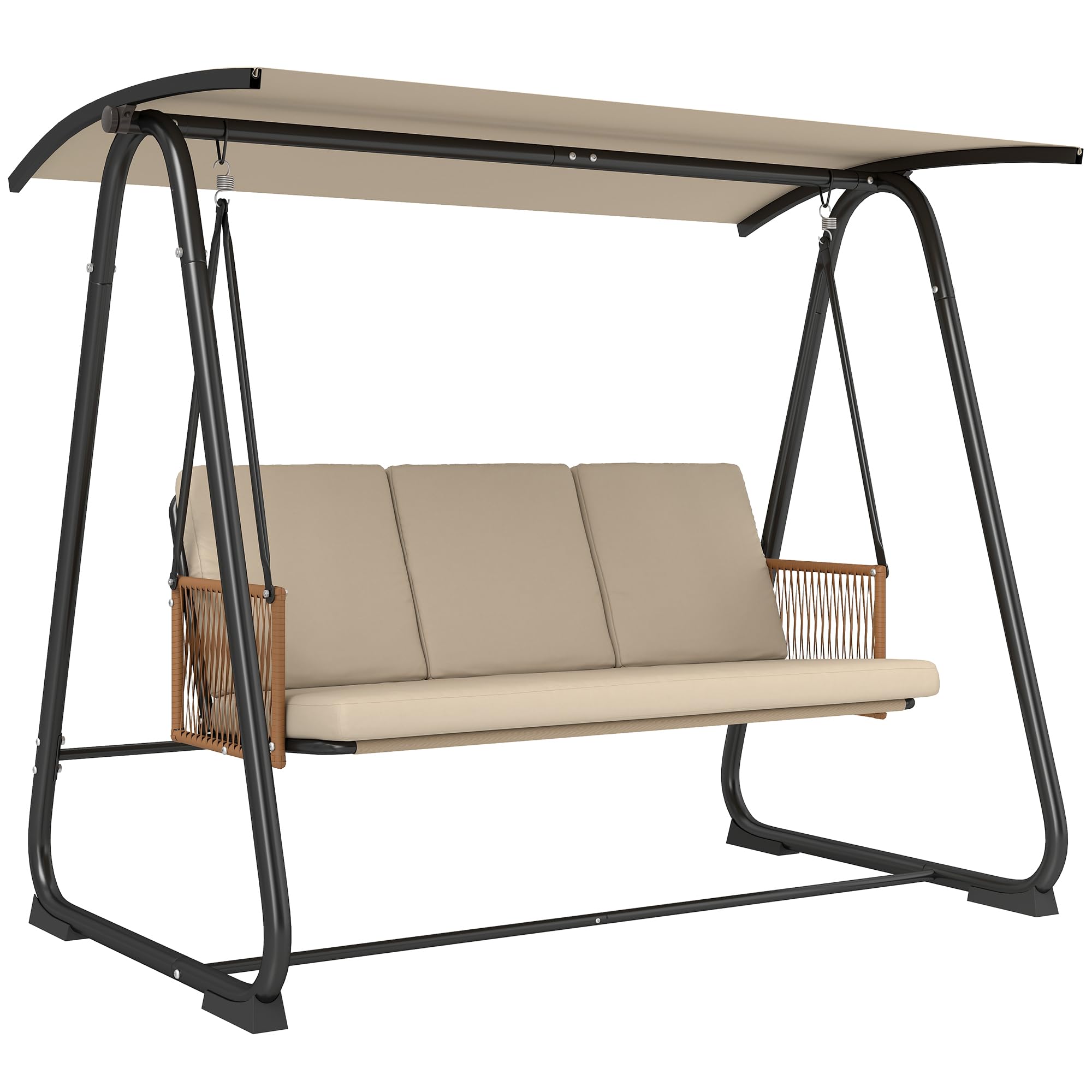 Outsunny Balancelle de Jardin 3 Places avec Toit Réglable UPF 30+ - Structure Acier Robuste 360kg, Coussin Grand Confort 7cm - Banc Suspendu Extérieur pour Terrasse, Sable