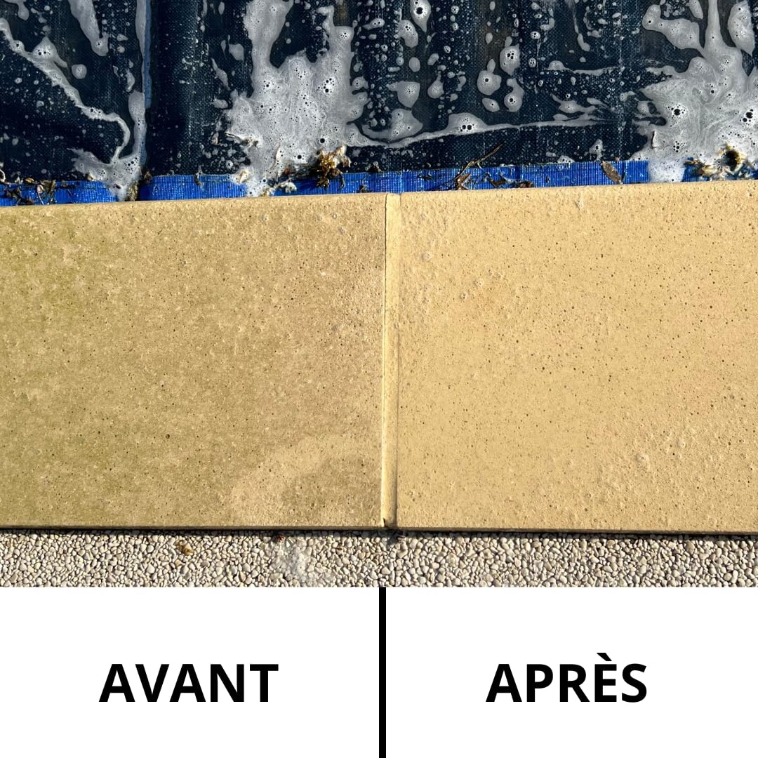 Nettoyant terrasse en pierre, en béton, en carrelage. Dégraisse - rénove les sols encrassés par la pollution et élimine les tâches vertes et noires - agit en 40minutes - FastiSol