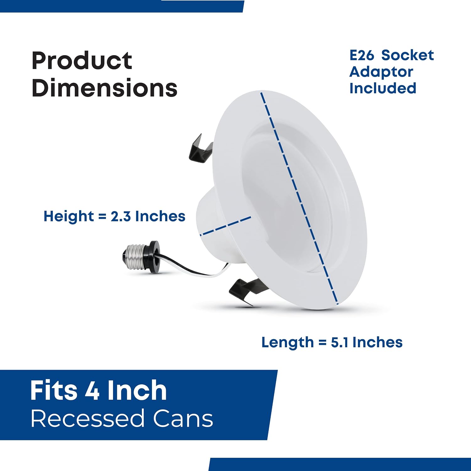 Feit Electric LED 4 Inch Recessed Lights Retrofit with E26 Adaptor, High Output 75W Equivalent 1000 Lumens, 4in Retrofit Downlights Dimmable, 50,000 Hours, 5000 CCT, 6 Pack, LEDR4XHO/950CA/6