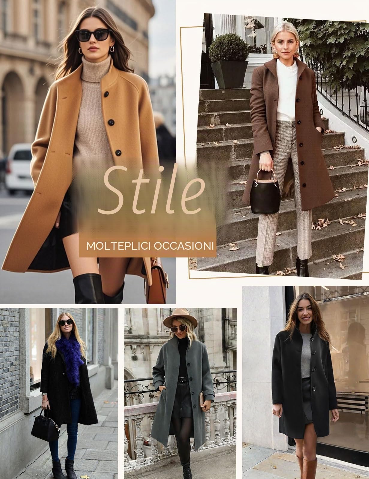 Cappotto Donna Invernale Elegante Lungo Cappotti Autunno Caldo Giacca Casual di Moda Giubbotto da Collo Trench Coat con Bottoni