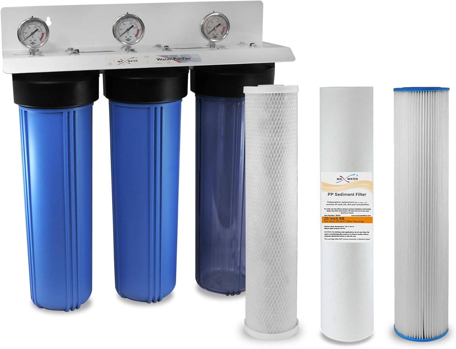 20" BB 3 Stage Whole House Water Filter System, 1" Ports Double O Ring