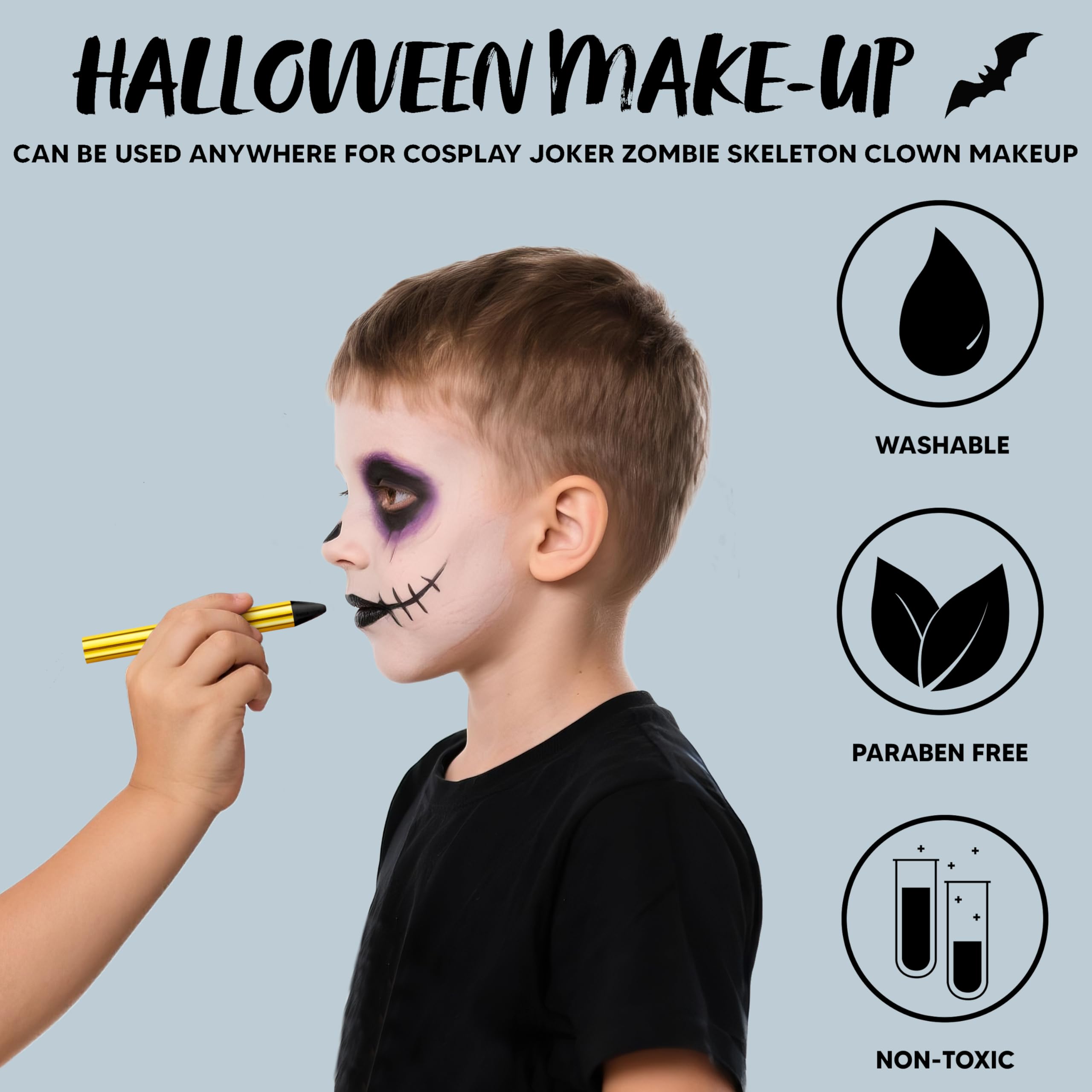 Kit Trucco Halloween Per Bambini 42 Matite: Colori Base, Neon E Metallizzati, Sicuri Per La Pelle, Lavabili, Idee Regalo Festa