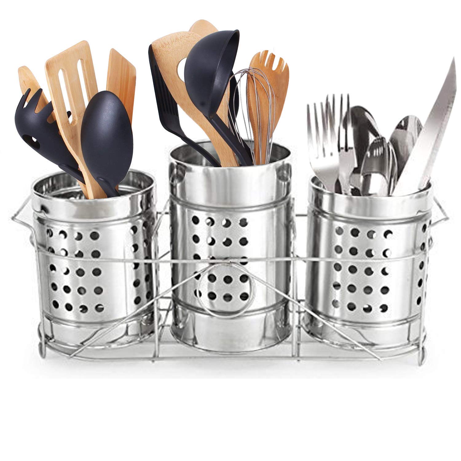 zero to infinity Store Stainless Steel Spoon Stand/Cutlery Holder Set of 3 (with Box),Silver