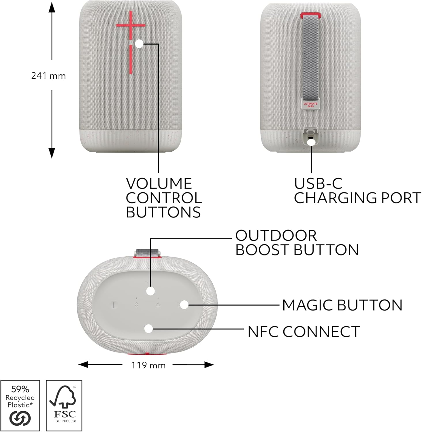 Ultimate Ears EPICBOOM, Portable Waterproof Bluetooth Speaker, Big Bass, 360-Degree Sound, Wireless Speakers, IP67, 17Hr Battery, USB C - White - Image 5