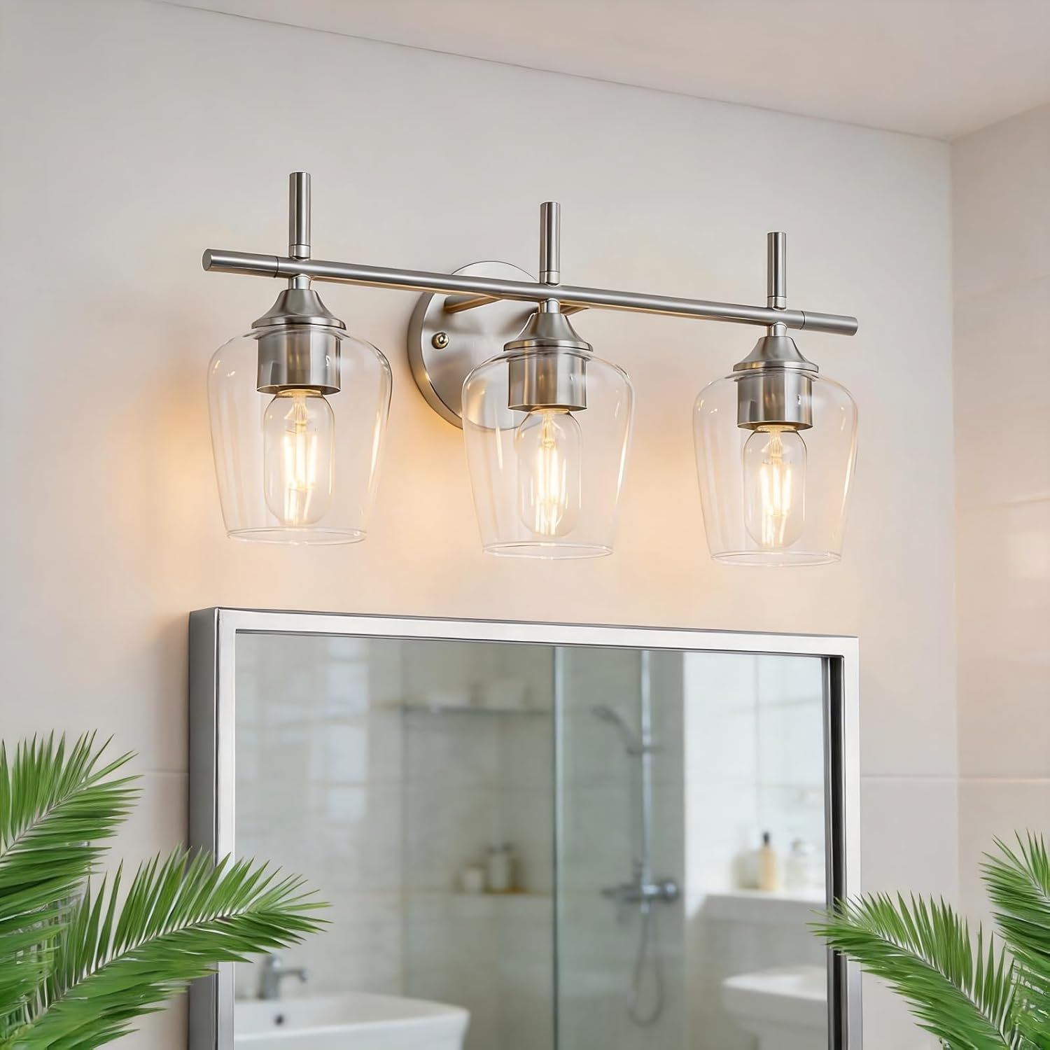foucasal 3-Light Brushed Nickel Bathroom Vanity Light Fixtures Modern