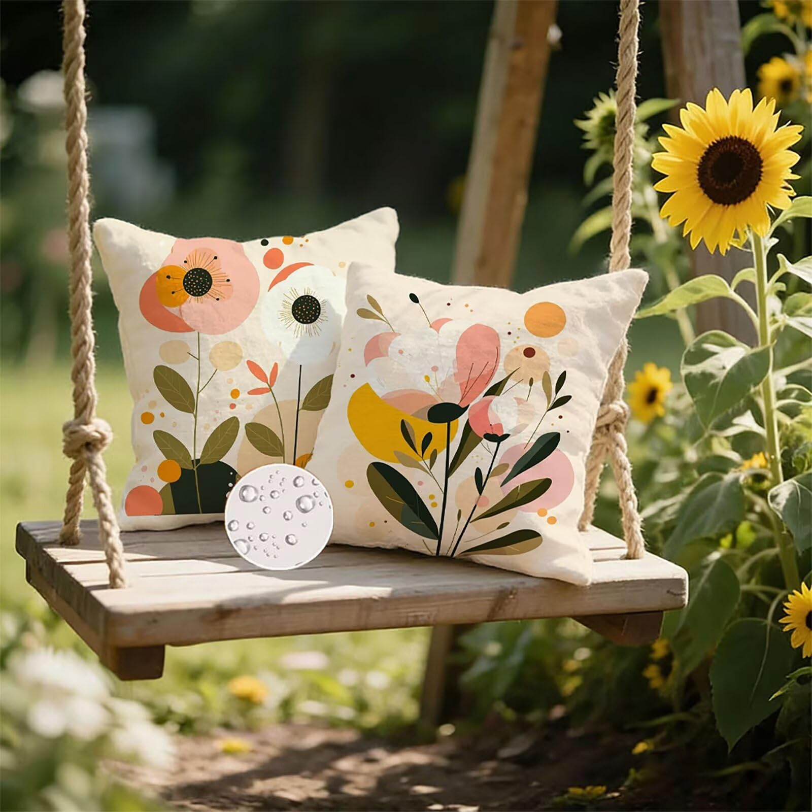 Generisch Outdoor Kissen Wetterfest 65x65cm Beige Dekokissen Kissenbezüge Botanischer Kissenhülle Sommer Sofakissen für Wohnzimmer Schlafzimmer Garten Dekorative 2er Set. P-3945