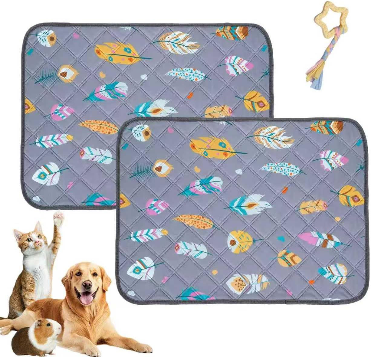 Washable Pee Pads for Dogs,Reusable Leakproof Puppy Wee Wee Pad,Non-Slip Waterproof Pee Pads,Fast Absorbent (Grey Feathers,2Pcs,23.6"X17.7")