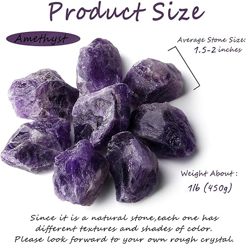 Miniatura 6 de ZHIYUXI 1 libra de amatista de 2 pulgadas, cristales en bruto, cristales grandes y piedras preciosas naturales para meditación, rocas fuentes,