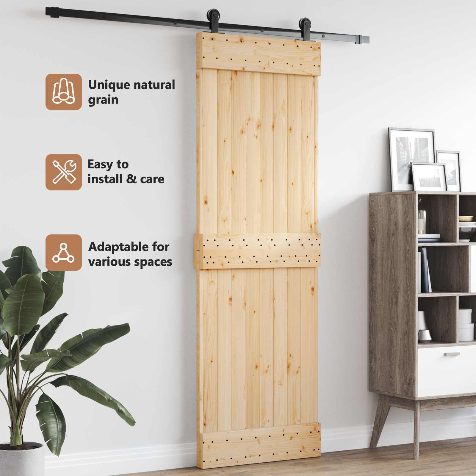 vidaXL Puerta Narvik Natural 80 x 210 cm Madera de Pino Sólido, Puerta Rectangular Moderna, Interior de Pino, Ahorra Espacio, Separador Contemporáneo de Habitaciones, Diseño Funcional