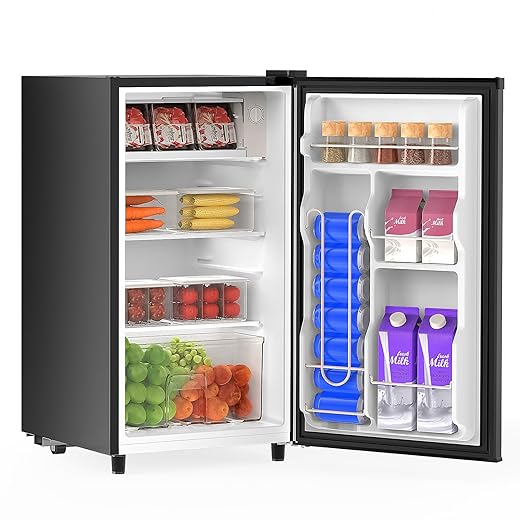 DUMOS 3.2 Cu.Ft Mini Fridge with Freezer, Single Door Refrigerator with Adjustable Thermostat, Compact Small Fridge for Bedroom, Office, Dorm, 17.72"*17.72"*31" Black