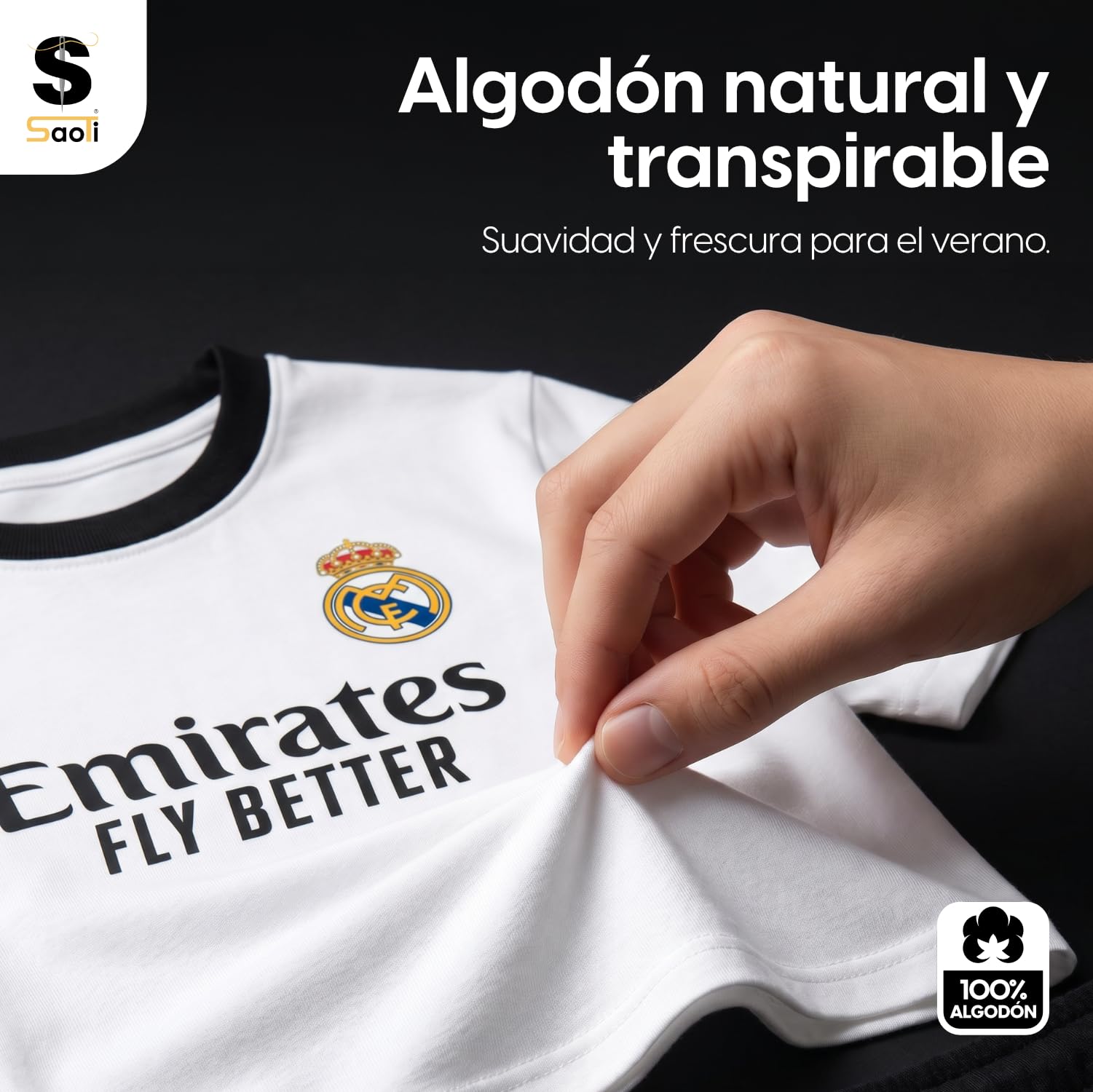 SaoTi Pijama Algodón Niño Madrid Fútbol Camiseta y Pantalón Corto Verano – Pijama Corto Cómodo y Fresco Adulto y Niño – Pijamas Verano Algodón Suave