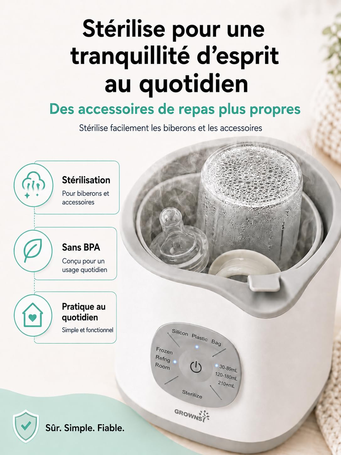 Chauffe Biberon, Grownsy Chauffe Biberon Bébé Électrique Rapide 9 en 1 pour Lait Maternel ou Formule Technologie de Bain-marie, Arrêt Automatique Sans BPA Stérilisateur