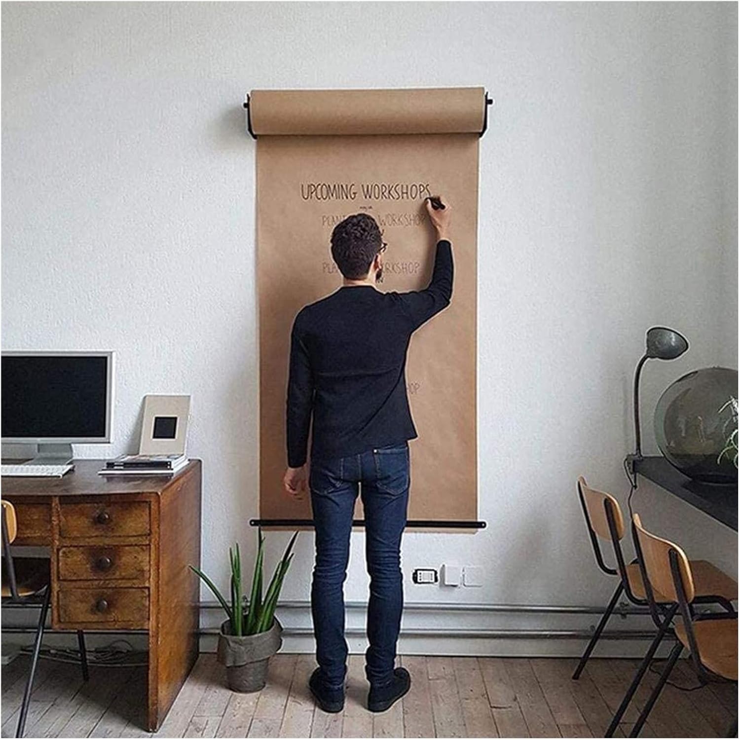 Uchwyt ścienny na rolkę papieru rzeźniczego, Dozownik do papieru pakowego w rolkach, montaż ścienny, szerokość 37-97 cm(67cm/26.3in Wide)