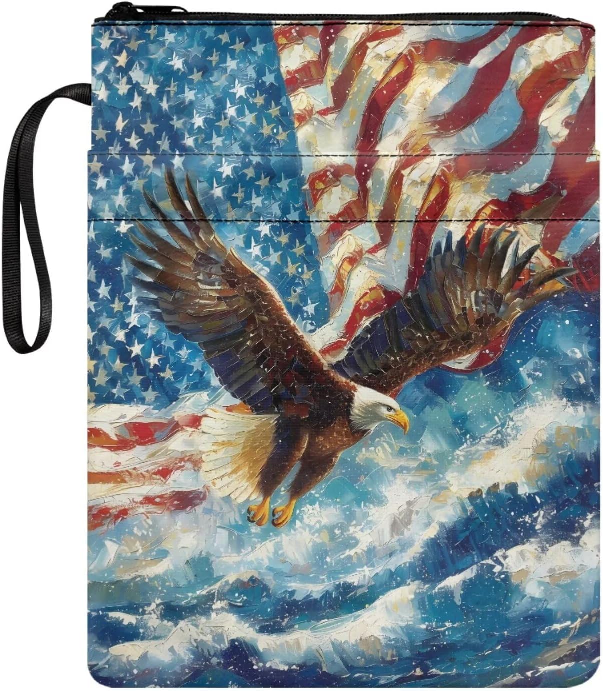 Book Sleeve Book Cover for Paperback Cover Purse Book Sox Watercolor American Flag Eagle Print Washable Storage Bag Reusable Book Case Protector
