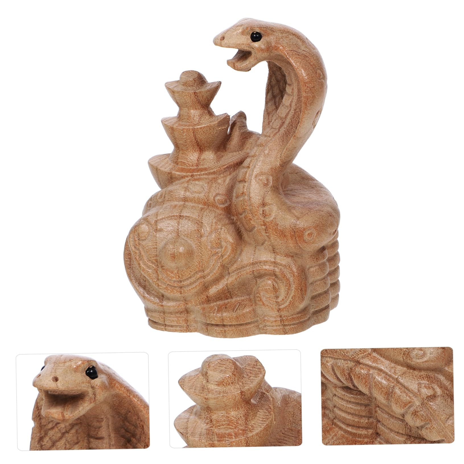PRETYZOOM 3St Schlangen-Ornamente aus Pfirsichholz Schlangenstatue Holzdekoration chinesisches Tierkreiszeichen Schlangenfigur für das Neue Jahr gefälschte Gartenschlangen Mahagoni