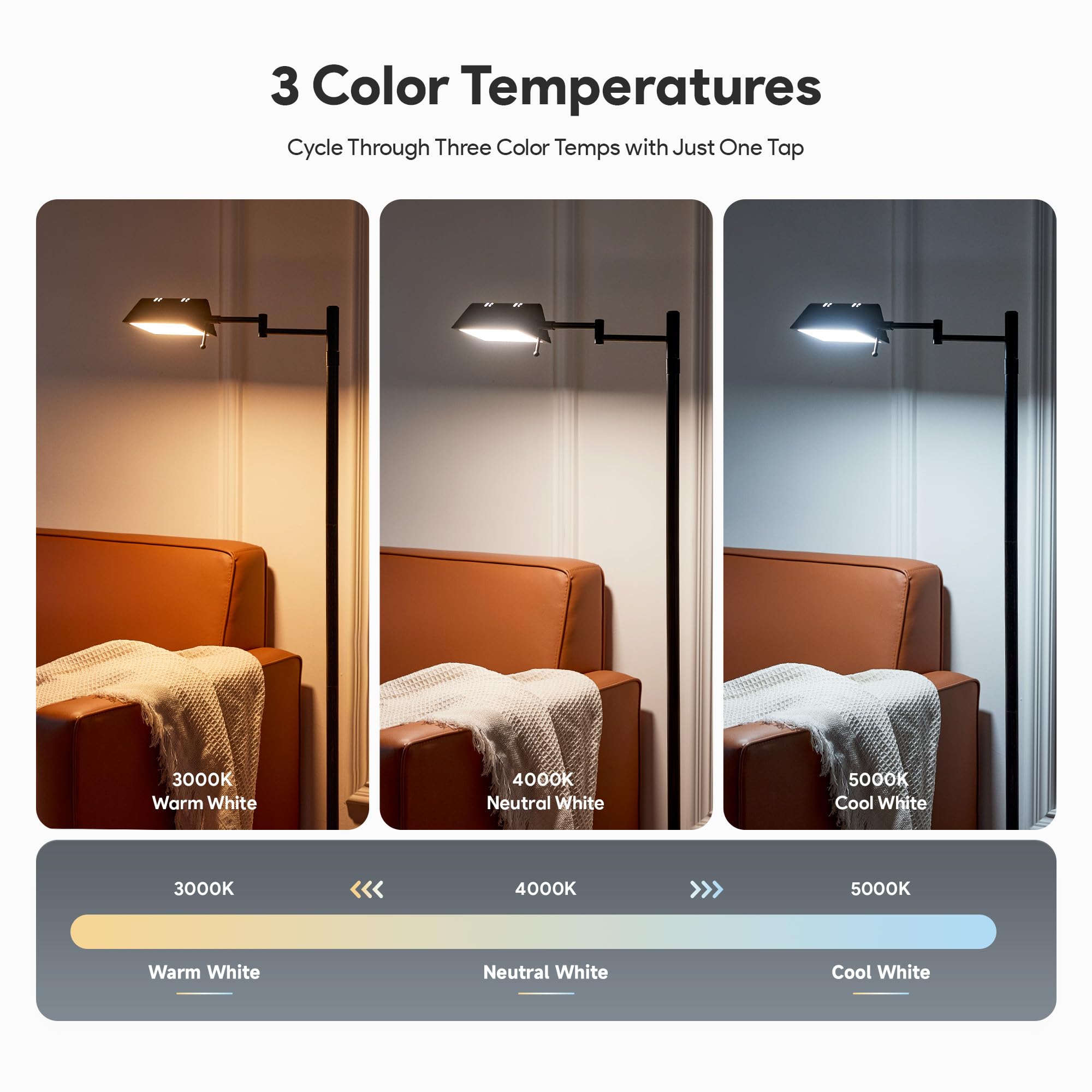 VONLUCE Dimmable LED Floor Lamp 56 Floor Lamp for Living Room with Adjustable Height Swing Arms 3 Color — view 3