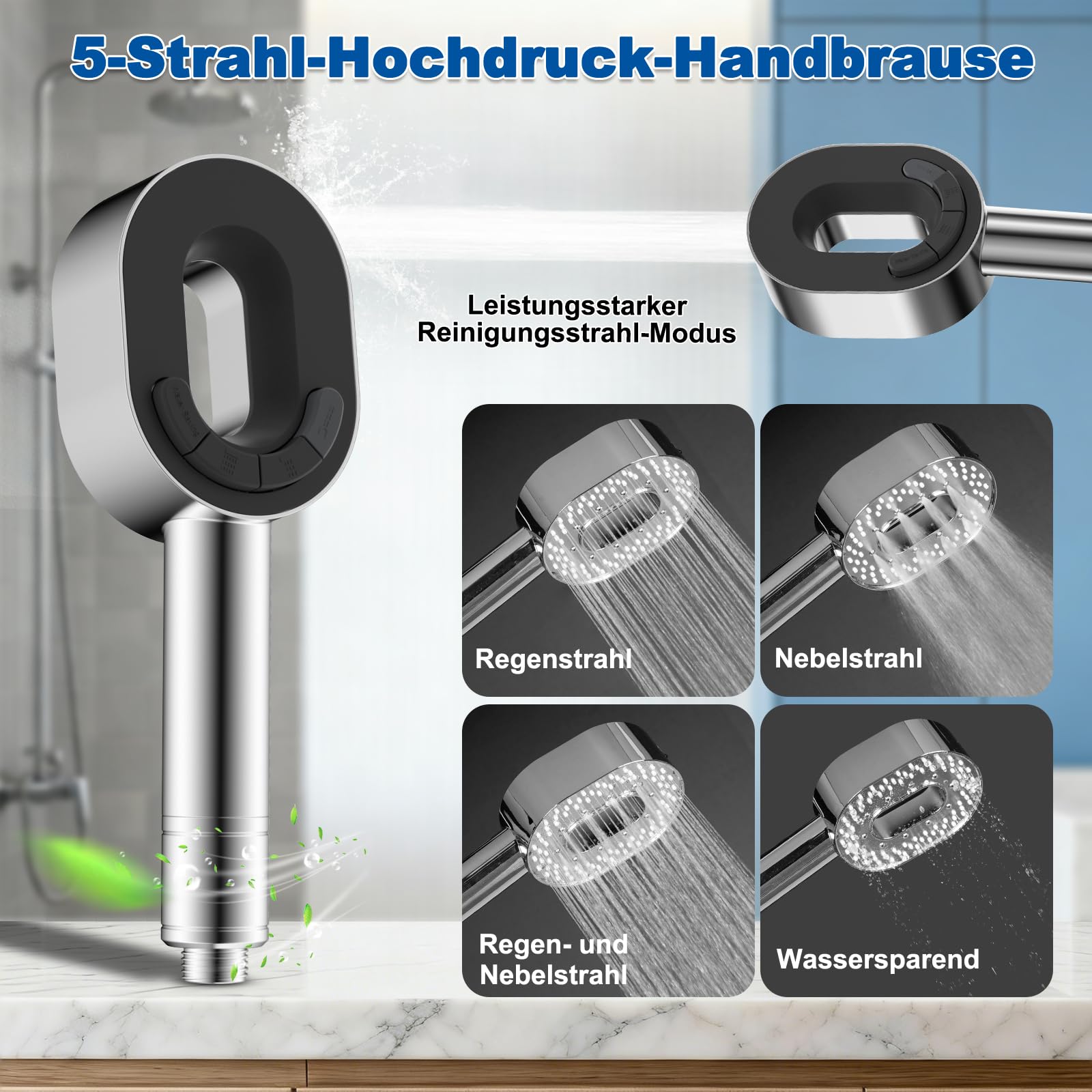 Hibbent 5 Strahlarten Filter Duschkopf mit Schlauch+70cm Duschset Edelstahl