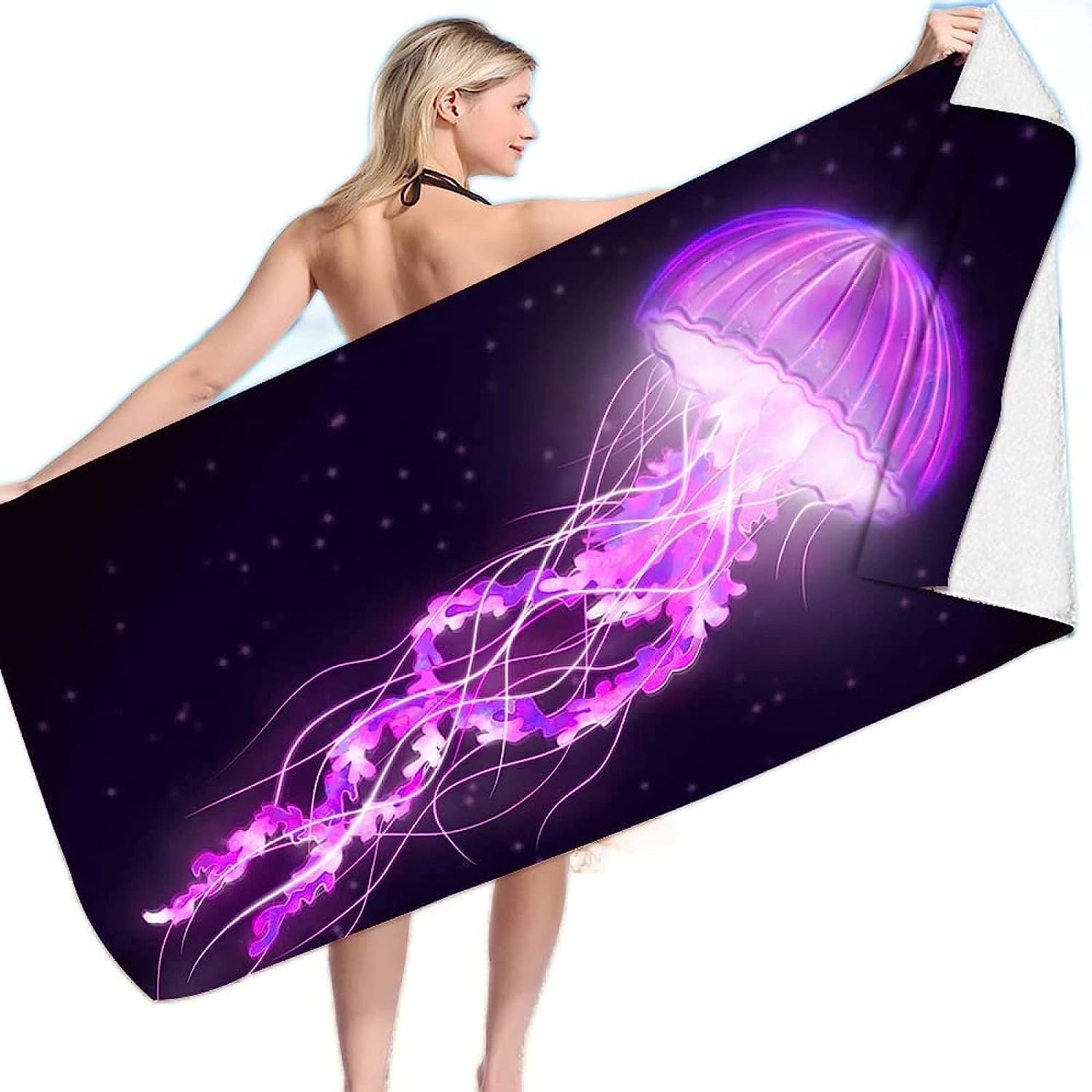Serviette De Plage 3D Méduse Rose, Serviette De Bain XXL 150 X 200 Cm Microfibre À Séchage Rapide, Serviettes De Plage Enfant Femme Homme Drap De Plage pour Natation Picnic -5L5S