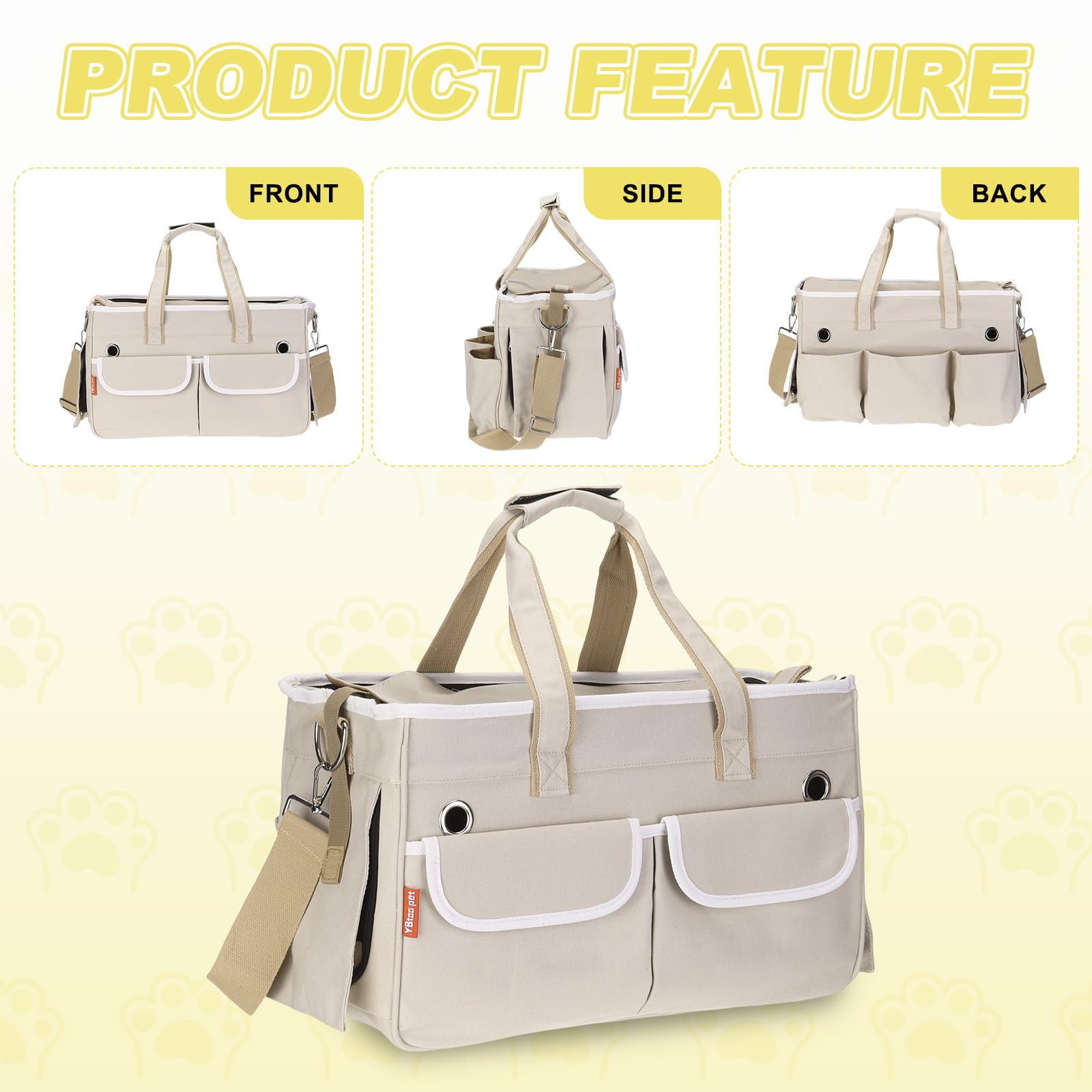 QUARKZMAN Transportador para Gatos para Mascotas, Cubierta Enrollable, Transportador para Perros Transpirable Bolsa De Viaje para Mascotas hasta 16.5 Lbs (Caqui),