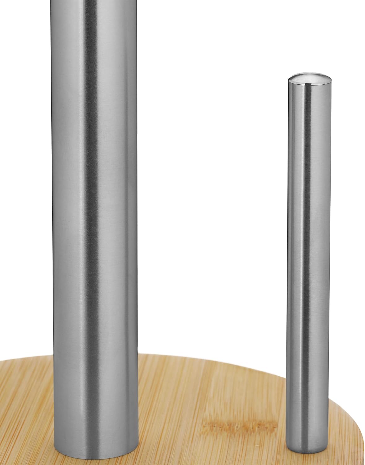 Relaxdays Standing Kitchen Roll Holder Bamboo & Stainless Steel Roll Holder with Roll Stop, H x D: 33 x 16 cm, Natural/Silver