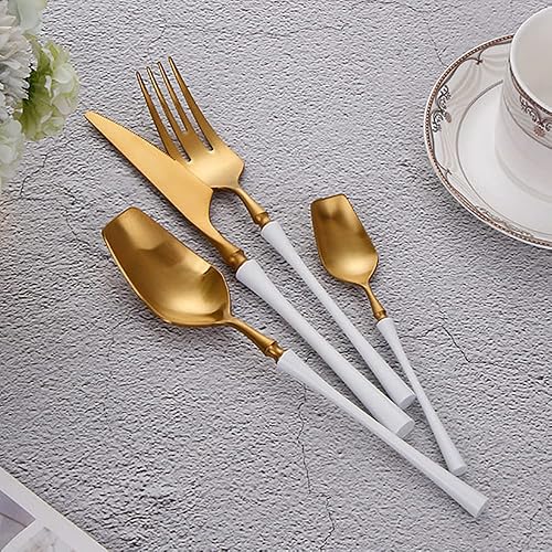 Juego de cubiertos de oro blanco para 16 cubiertos de acero inoxidable 1810 de alta calidad, 64 piezas, juego de cubiertos modernos incluye