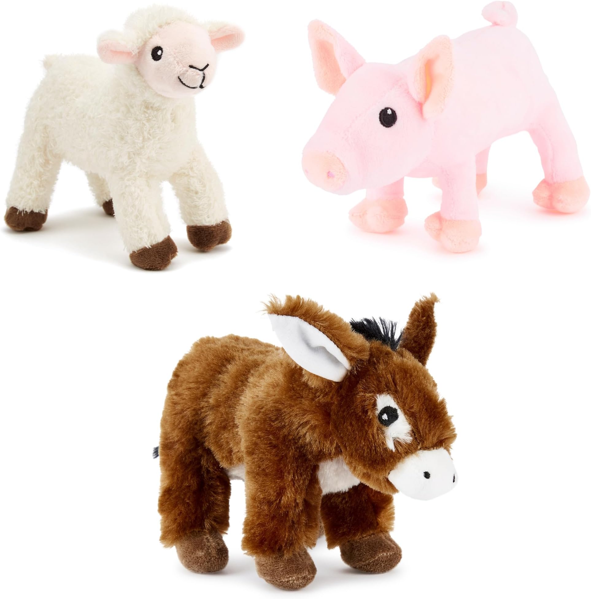 x3 Pack of 3 Farm Toy Set for Children Made of Cuddly Soft Plush, Realistic and Lifelike (12-15 cm) (Donkey + Lamb + Pig), PLU5-6INFARM