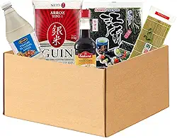 Kit Genérico de Sushi Oriental para Preparo - Esteira de Bambu, Alga, Arroz, Shoyu e Vinagre