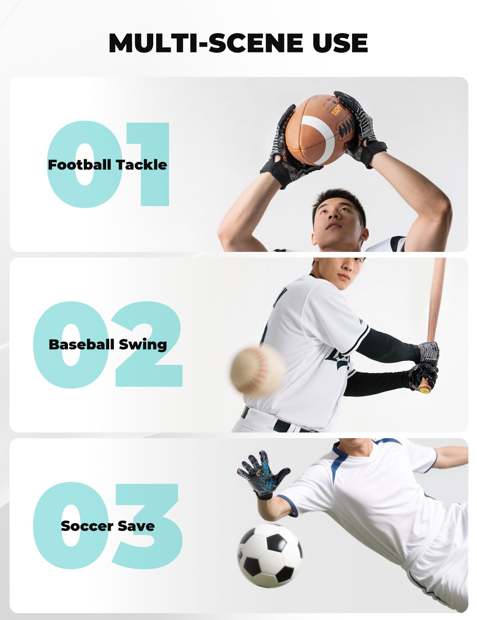 ROCKBROS Gants de Receveur Football Américain Unisexes Respirants, Gants Gardien Foot Adulte Paume PU Antidérapante Maintien Réglable
