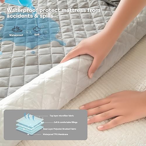 Miniatura 2 de Protector de colchón impermeable de tamaño matrimonial, bolsillos profundos de 17 pulgadas para colchones gruesos, a prueba de fugas, resistente a