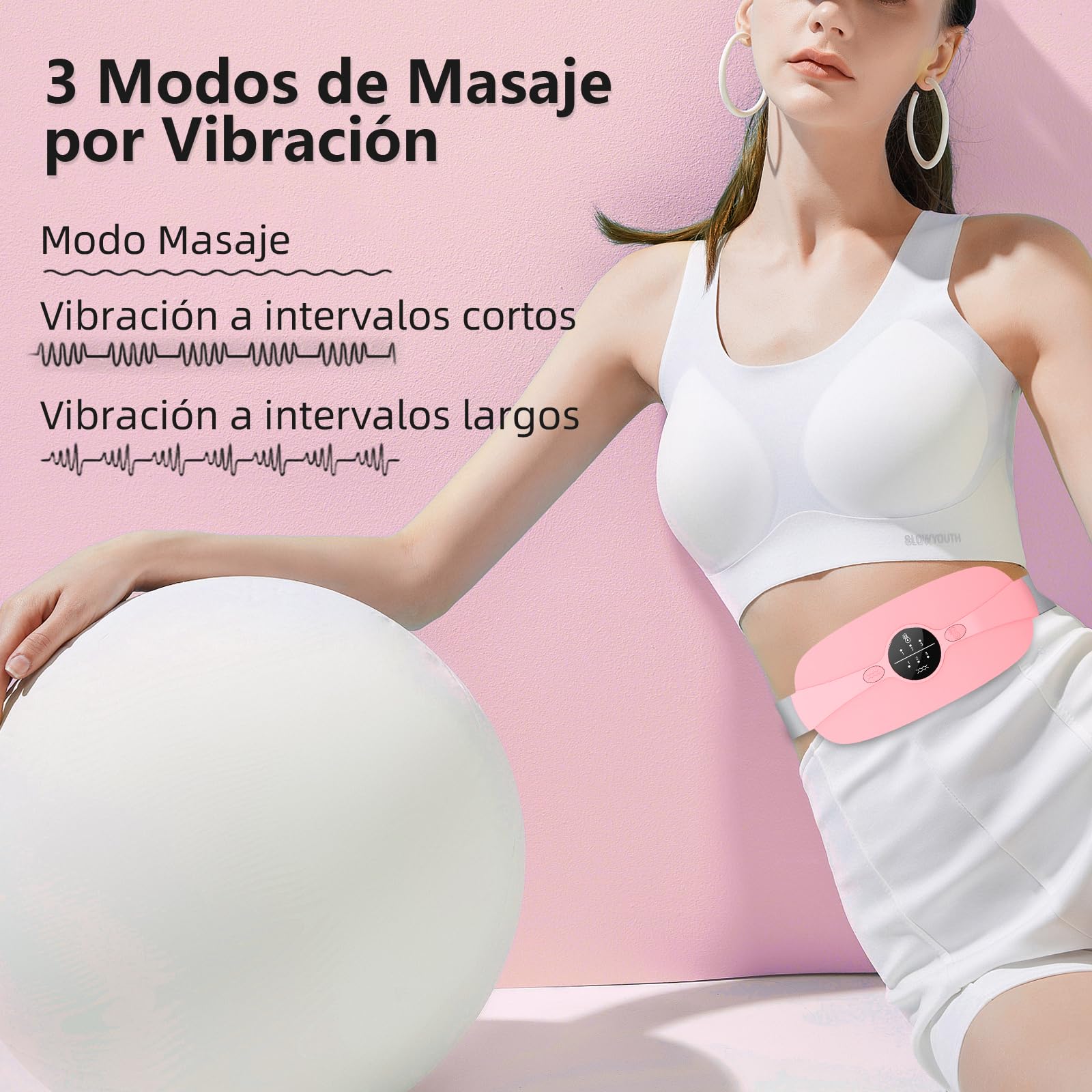 Almohadilla térmica menstrual,Cinturón de Calentamiento Eléctrico USB para el Vientre,3 Niveles de Calor y 3 Modos de Masaje,Soporte de Espalda Calentado para Alivio Dolor Menstrual (Rose)