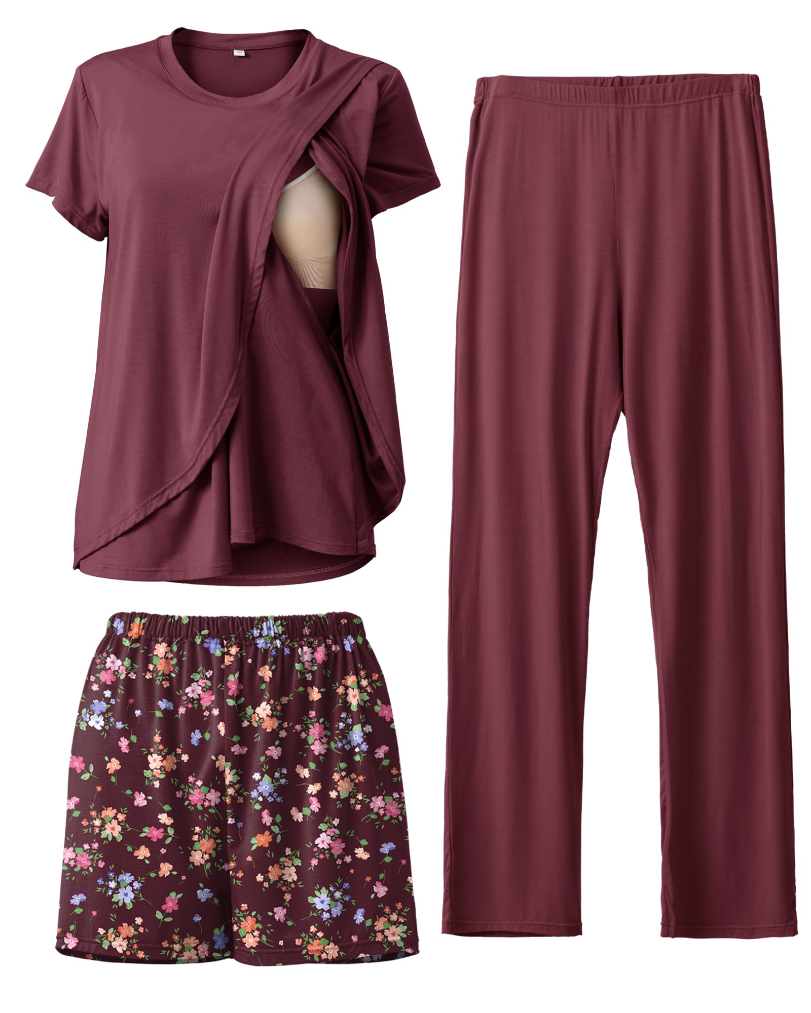 Rnxrbb 3 Piece Postpartum Nursing Pajamas Set Casual Soft Maternity Breastfeeding Pjs Sleepwear Loungewear Clothes Layer-picture-19